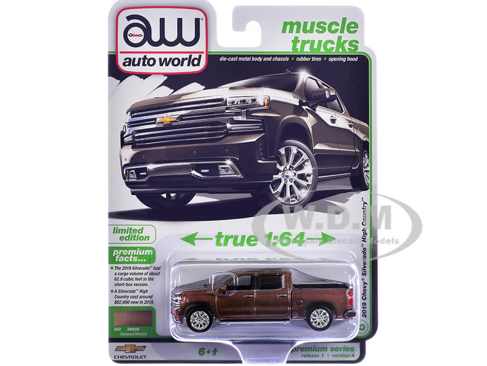 2019 Chevrolet Silverado High Country Pickup Truck Oakwood Brown Metallic "Muscle Trucks" Series 1/64 Diecast Model Car by Auto World
