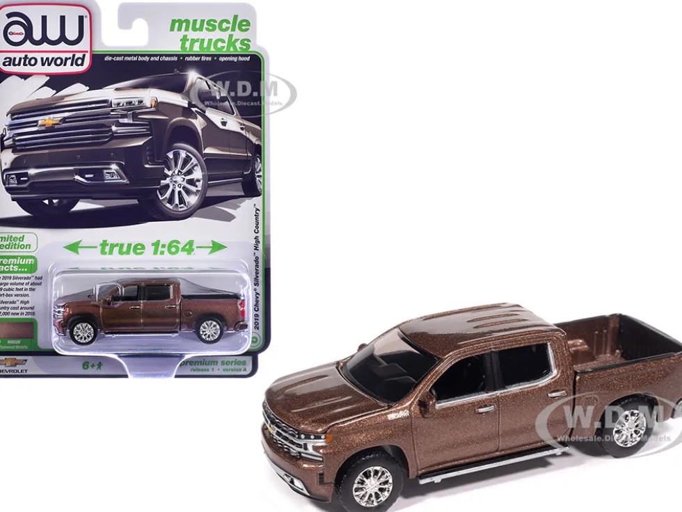 2019 Chevrolet Silverado High Country Pickup Truck Oakwood Brown Metallic "Muscle Trucks" Series 1/64 Diecast Model Car by Auto World