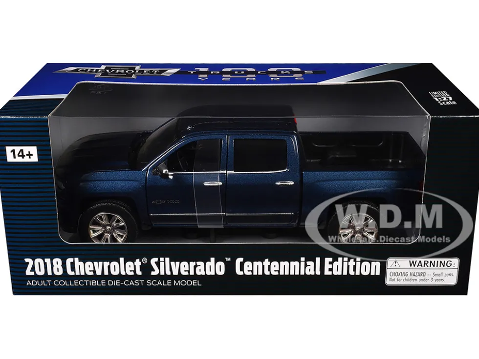2018 Chevrolet Silverado LTZ Centennial 100 Years Anniversary Edition Blue 1/27 Diecast Model Car Motormax 79353