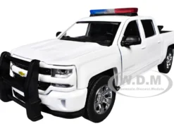 2017 Chevrolet Silverado 1500 LT Z71 Crew Cab Pickup Truck White with Flashing Light Bar and Front and Rear Lights and Sounds 1/27 Diecast Model Car by Motormax