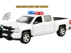 2017 Chevrolet Silverado 1500 LT Z71 Crew Cab Pickup Truck White with Flashing Light Bar and Front and Rear Lights and Sounds 1/27 Diecast Model Car by Motormax