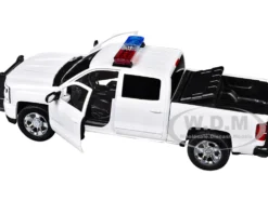 2017 Chevrolet Silverado 1500 LT Z71 Crew Cab Pickup Truck White with Flashing Light Bar and Front and Rear Lights and Sounds 1/27 Diecast Model Car by Motormax