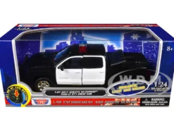 2017 Chevrolet Silverado 1500 LT Z71 Crew Cab Pickup Truck Black and White with Flashing Light Bar and Front and Rear Lights and Sounds 1/27 Diecast Model Car by Motormax