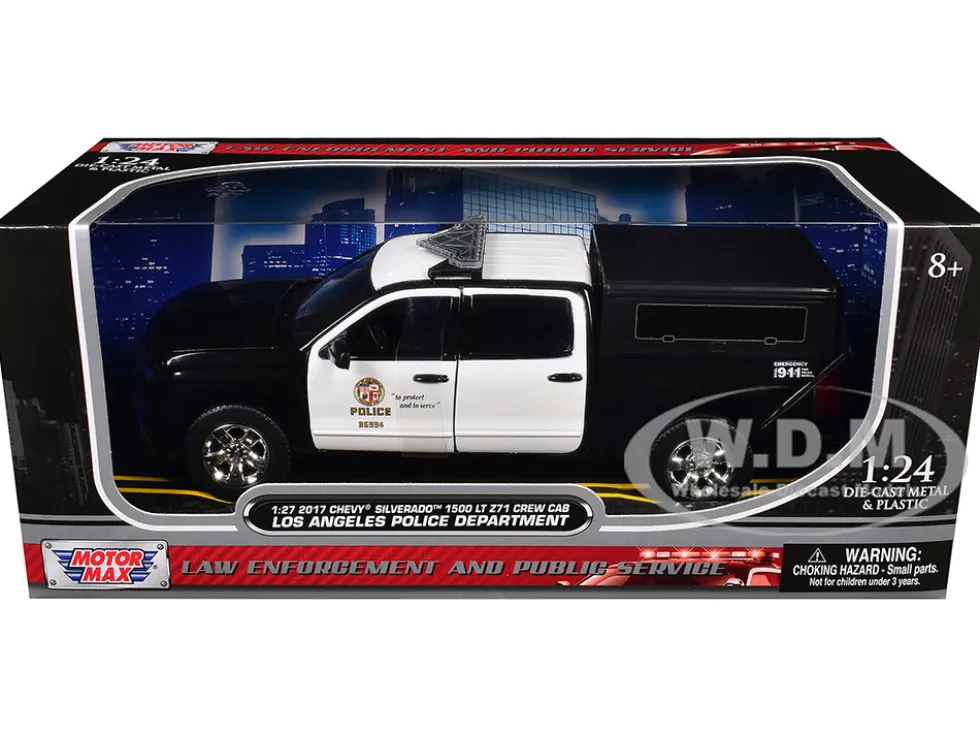 2017 Chevrolet Silverado 1500 LT Z71 Crew Cab Pickup Truck "Los Angeles Police Department" Black and White "Law Enforcement and Public Service" Series 1/27 Diecast Model Car by Motormax