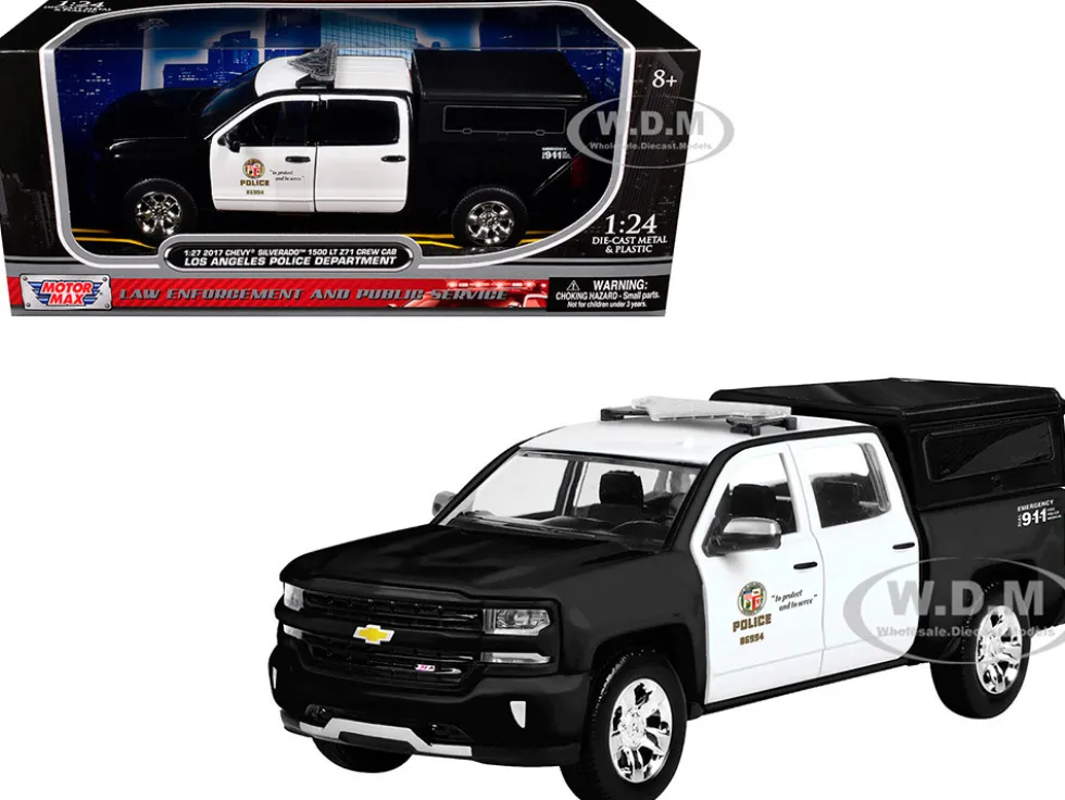 2017 Chevrolet Silverado 1500 LT Z71 Crew Cab Pickup Truck "Los Angeles Police Department" Black and White "Law Enforcement and Public Service" Series 1/27 Diecast Model Car by Motormax