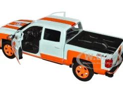 2017 Chevrolet Silverado 1500 LT Z71 Crew Cab Pickup Truck Light Blue with Orange Stripes Gulf Oil Gulf Die Cast Collection 1/27 Diecast Model Car Motormax 79666GULF