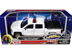 2017 Chevrolet Silverado 1500 LT Z71 Crew Cab Pickup Truck with White with Flashing Light Bar and Front and Rear Lights and Sounds 1/27 Diecast Model Car by Motormax