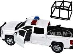 2017 Chevrolet Silverado 1500 LT Z71 Crew Cab Pickup Truck with White with Flashing Light Bar and Front and Rear Lights and Sounds 1/27 Diecast Model Car by Motormax