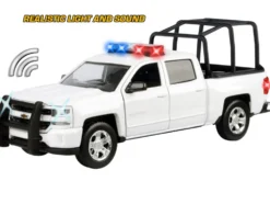 2017 Chevrolet Silverado 1500 LT Z71 Crew Cab Pickup Truck with White with Flashing Light Bar and Front and Rear Lights and Sounds 1/27 Diecast Model Car by Motormax