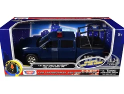 2017 Chevrolet Silverado 1500 LT Z71 Crew Cab Pickup Truck with Bed Cage Dark Blue with Flashing Light Bar and Front and Rear Lights and Sounds 1/27 Diecast Model Car by Motormax