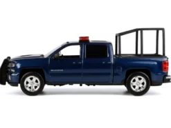2017 Chevrolet Silverado 1500 LT Z71 Crew Cab Pickup Truck with Bed Cage Dark Blue with Flashing Light Bar and Front and Rear Lights and Sounds 1/27 Diecast Model Car by Motormax