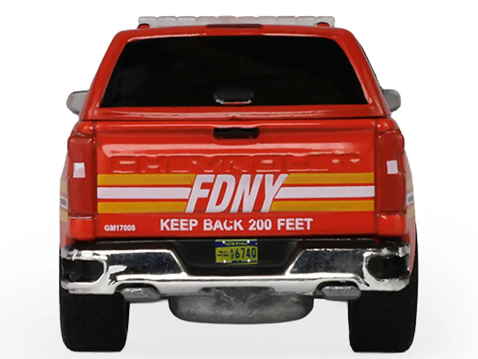 2023 Chevrolet Silverado Pickup Truck with Camper Shell "FDNY (New York City Fire Department)" Red with Stripes "Fire & Rescue" Series #5 1/64 Diecast Model Car by Greenlight
