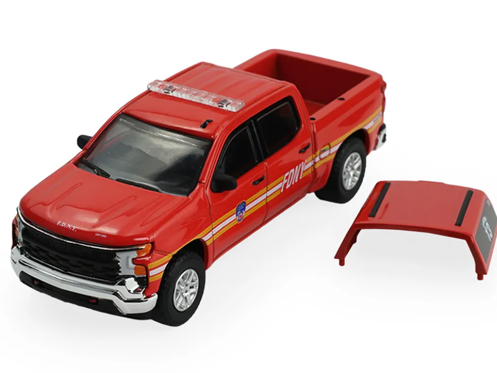 2023 Chevrolet Silverado Pickup Truck with Camper Shell "FDNY (New York City Fire Department)" Red with Stripes "Fire & Rescue" Series #5 1/64 Diecast Model Car by Greenlight
