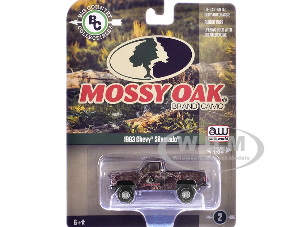 1983 Chevrolet Silverado Pickup Truck "Mossy Oak" Camouflage Livery "Big Country Collectibles" 2025 Series 1/64 Diecast Model Car by Auto World