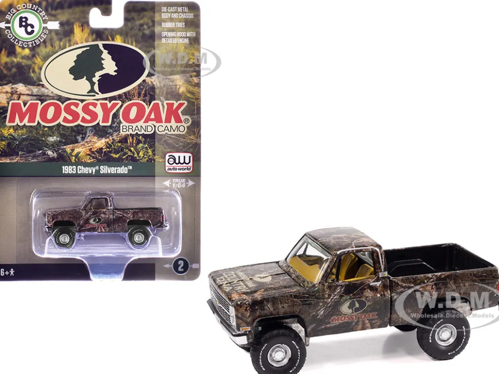 1983 Chevrolet Silverado Pickup Truck "Mossy Oak" Camouflage Livery "Big Country Collectibles" 2025 Series 1/64 Diecast Model Car by Auto World