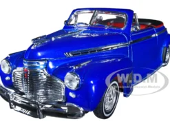 1941 Chevrolet Special Deluxe Convertible Candy Blue Metallic Red Interior Low Rider Collection 1/24 Diecast Model Car Welly 22411