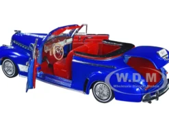 1941 Chevrolet Special Deluxe Convertible Candy Blue Metallic Red Interior Low Rider Collection 1/24 Diecast Model Car Welly 22411
