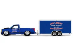 1993 Chevrolet 454 SS Pickup Truck Blue Metallic with Black Hood and Car Trailer Blue Metallic "Cole Joseph Motorsports" "Tow & Go" Series 1/64 Diecast Model Car by Maisto
