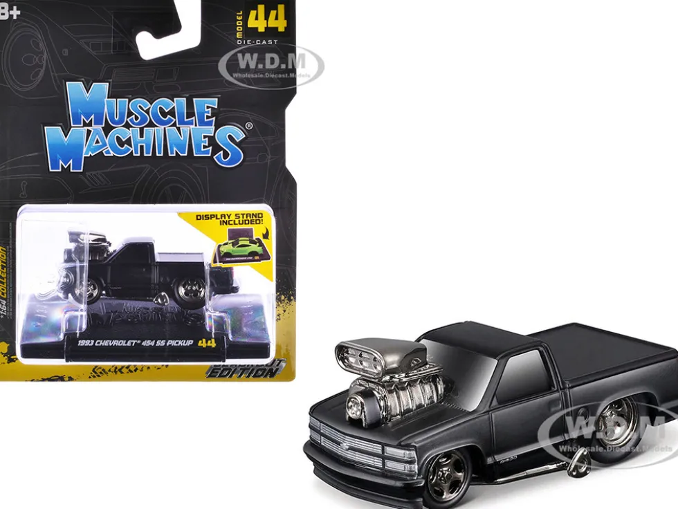 1993 Chevrolet 454 SS Pickup Truck Matt Black "Blackout Edition" 1/64 Diecast Model Car by Muscle Machines