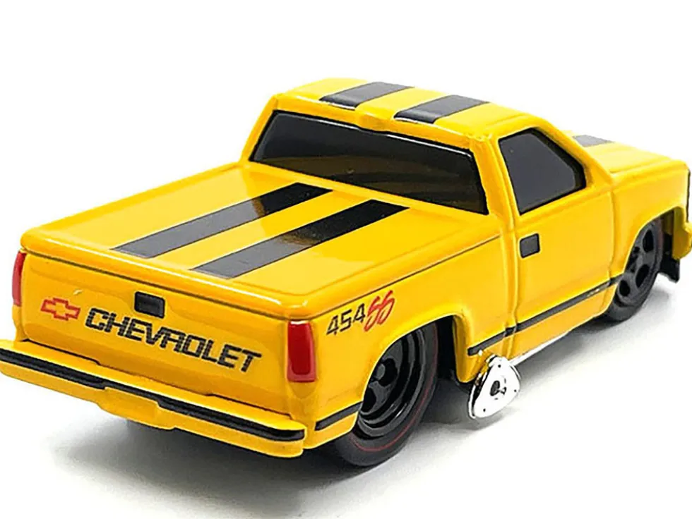 1993 Chevrolet 454 SS Pickup Truck Yellow with Black Stripes 1/64 Diecast Model Car by Muscle Machines
