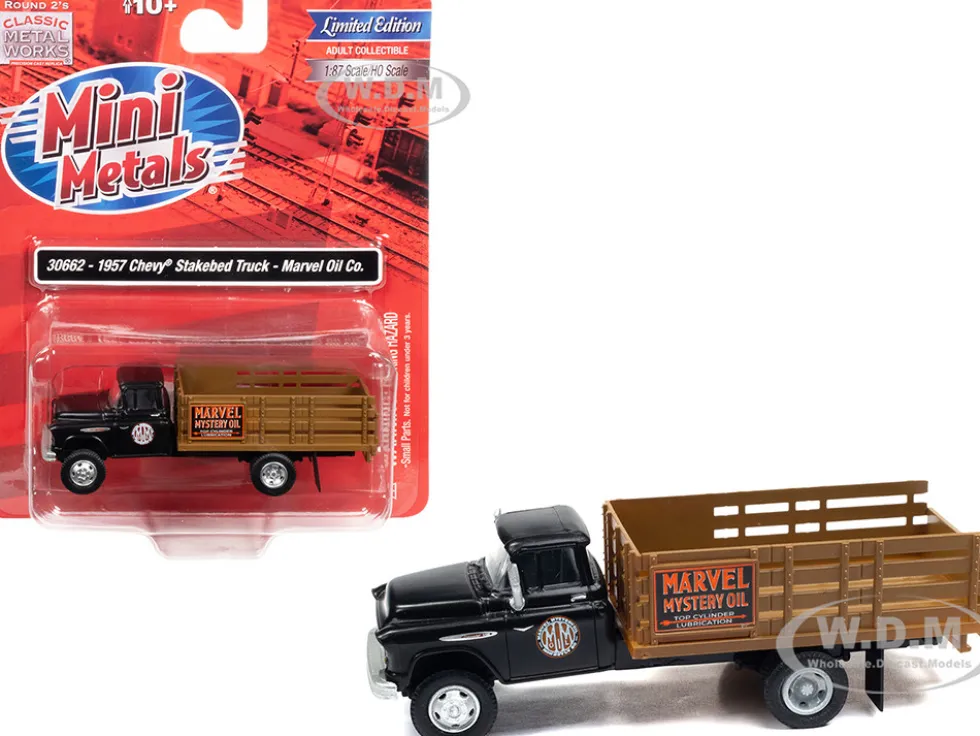 1957 Chevrolet Stakebed Truck Matt Black Marvel Mystery Oil Co 1/87 (HO) Scale Model Car Classic Metal Works 30662