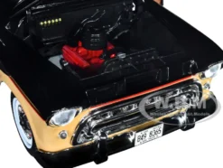 1957 Chevrolet 3100 Stepside Pickup Truck Black and Tan with Graphics Leinenkugle's Beer The Pride of Chippewa Falls 1/18 Diecast Model Auto World AW311