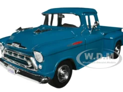 1957 Chevrolet 3100 Stepside Pickup Truck Teal Metallic Timeless Legends Series 1/24 Diecast Model Car Motormax 79381t
