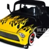 1955 Chevrolet Stepside Pickup Truck Matt Black Yellow Flames Just Trucks Series 1/24 Diecast Model Car Jada 34294