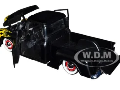 1955 Chevrolet Stepside Pickup Truck Matt Black Yellow Flames Just Trucks Series 1/24 Diecast Model Car Jada 34294