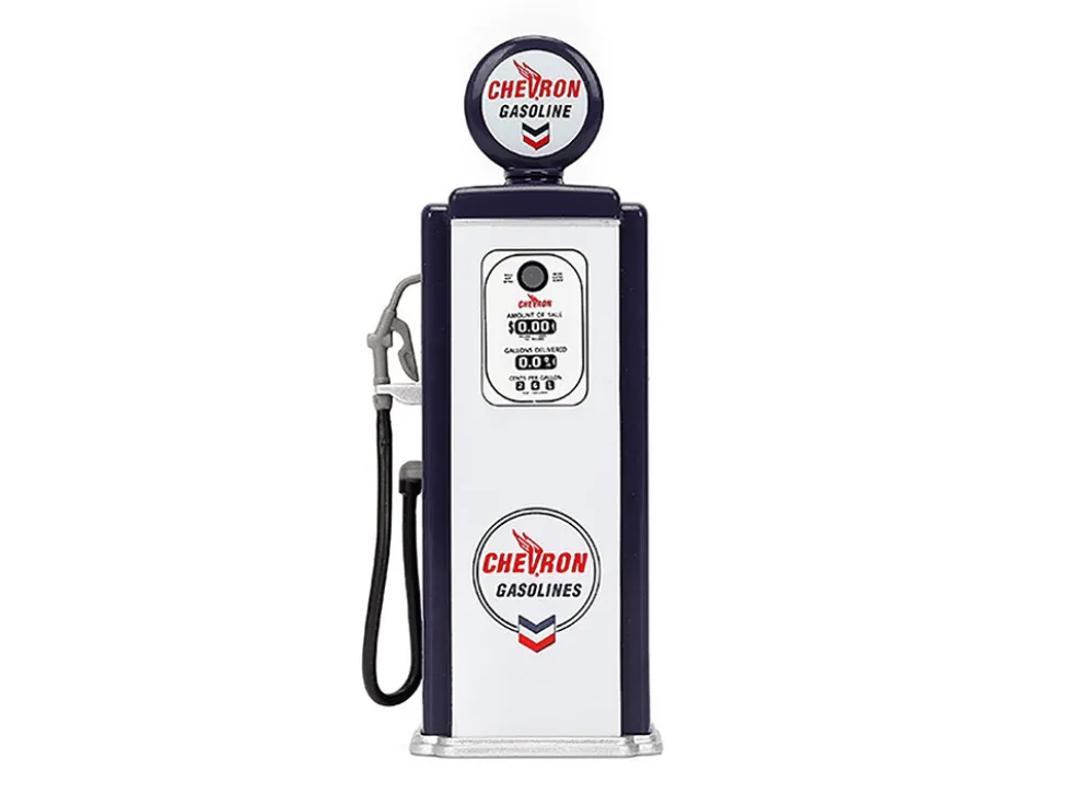 1957 Chevrolet Suburban "Chevron" Dark Blue with White Stripes and Chevron Gas Pump "Just Trucks" Series 1/24 Diecast Model Car by Jada
