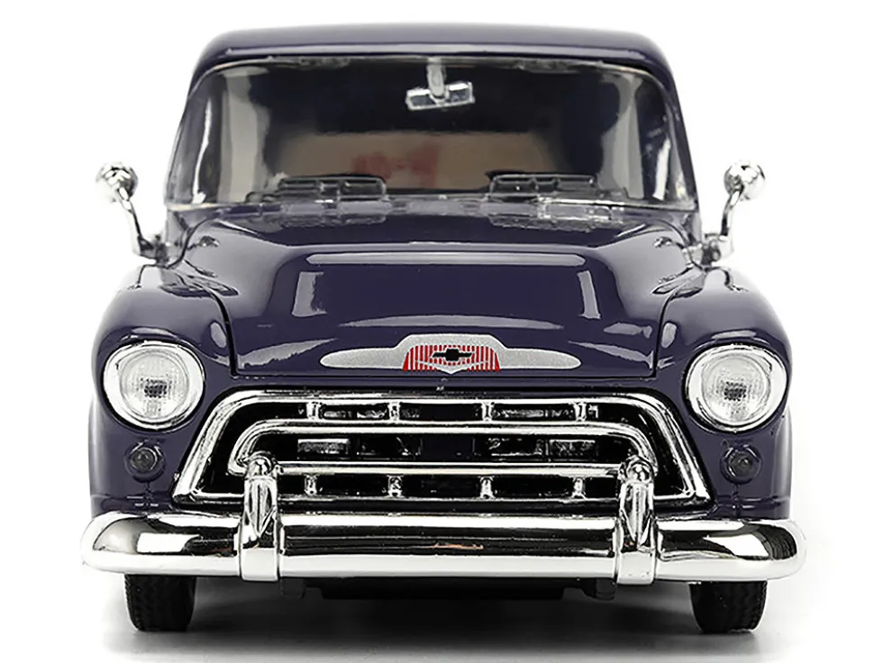 1957 Chevrolet Suburban "Chevron" Dark Blue with White Stripes and Chevron Gas Pump "Just Trucks" Series 1/24 Diecast Model Car by Jada