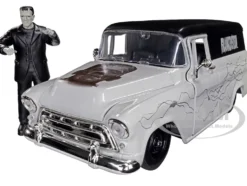 1957 Chevrolet Suburban Gray Black Graphics Frankenstein Diecast Figurine Universal Monsters Hollywood Rides Series 1/24 Diecast Model Car Jada 32191
