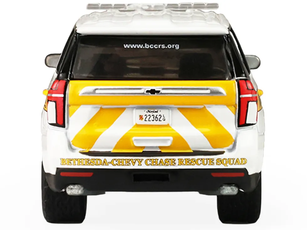 2024 Chevrolet Tahoe "Montgomery County, Maryland Fire & Rescue Bethesda-Chevy Chase Rescue Squad" White with Yellow Stripes "Fire & Rescue" Series #5 1/64 Diecast Model Car by Greenlight