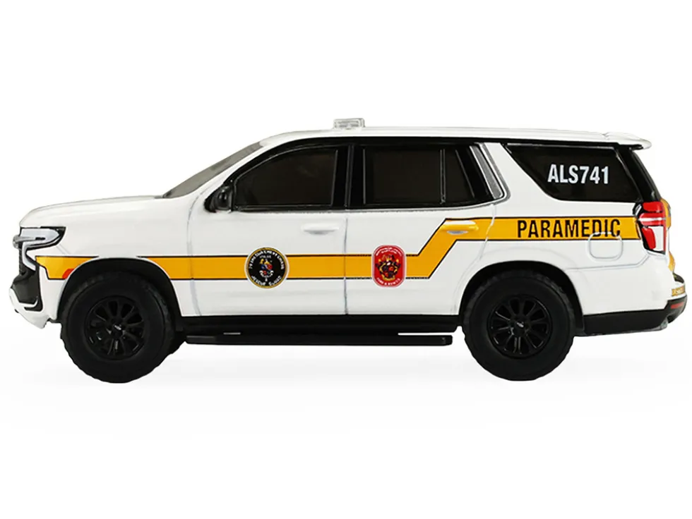 2024 Chevrolet Tahoe "Montgomery County, Maryland Fire & Rescue Bethesda-Chevy Chase Rescue Squad" White with Yellow Stripes "Fire & Rescue" Series #5 1/64 Diecast Model Car by Greenlight