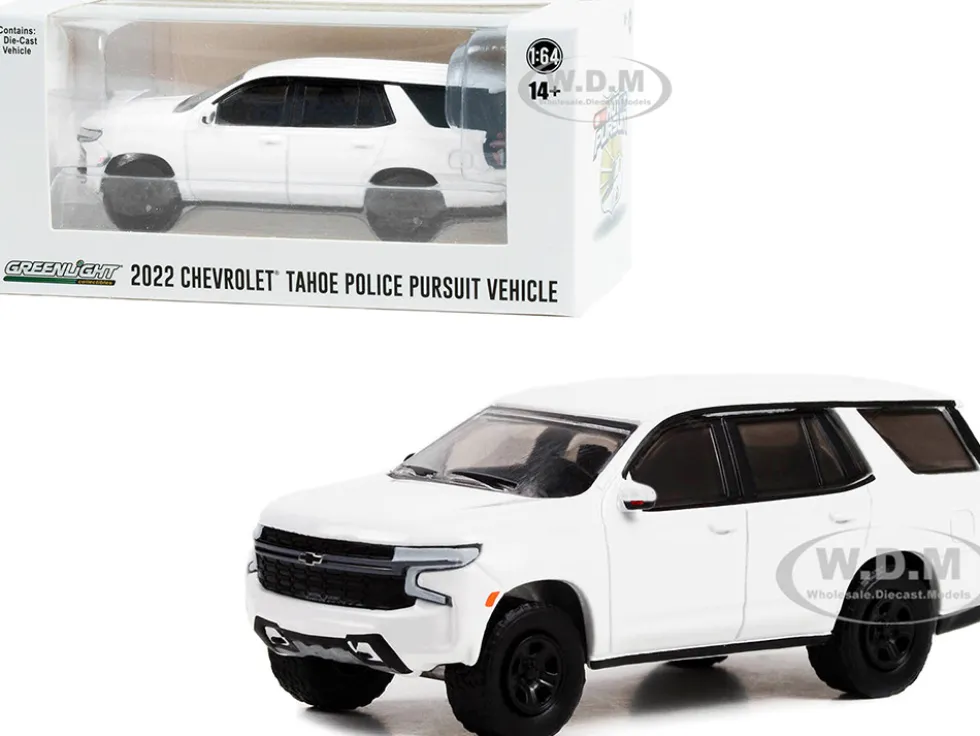 2022 Chevrolet Tahoe Police Pursuit Vehicle PPV White Hot Pursuit Hobby Exclusive Series 1/64 Diecast Model Car Greenlight 43001