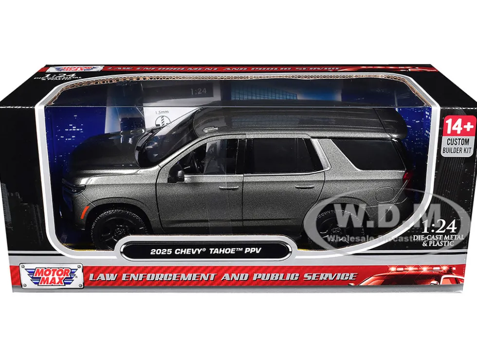 2025 Chevrolet Tahoe PPV Dark Gray Metallic "Custom Builder's Kit - Law Enforcement and Public Service" Series 1/24 Diecast Model Car by Motormax