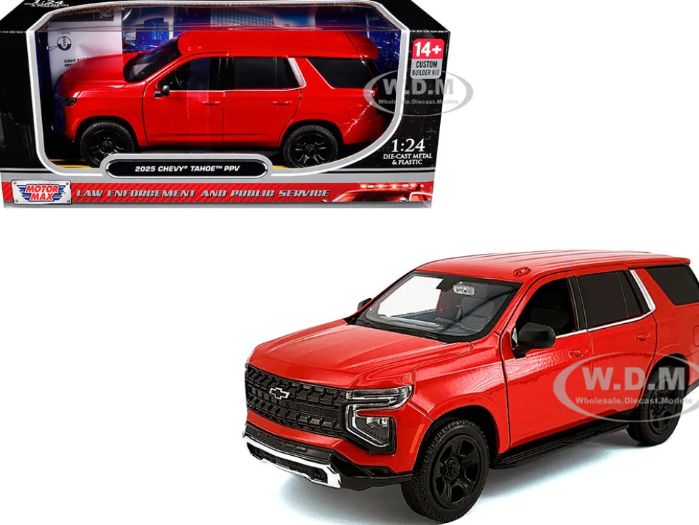 2025 Chevrolet Tahoe PPV Red "Custom Builder's Kit - Law Enforcement and Public Service" Series 1/24 Diecast Model Car by Motormax
