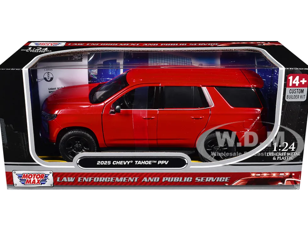 2025 Chevrolet Tahoe PPV Red "Custom Builder's Kit - Law Enforcement and Public Service" Series 1/24 Diecast Model Car by Motormax
