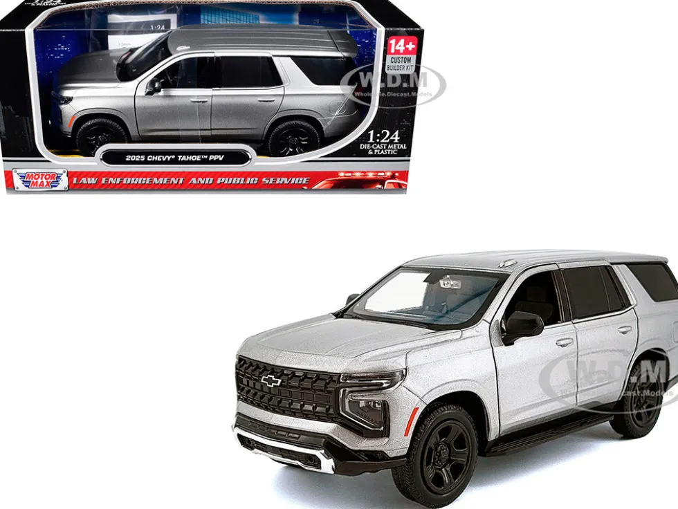 2025 Chevrolet Tahoe PPV Silver Metallic "Custom Builder's Kit - Law Enforcement and Public Service" Series 1/24 Diecast Model Car by Motormax