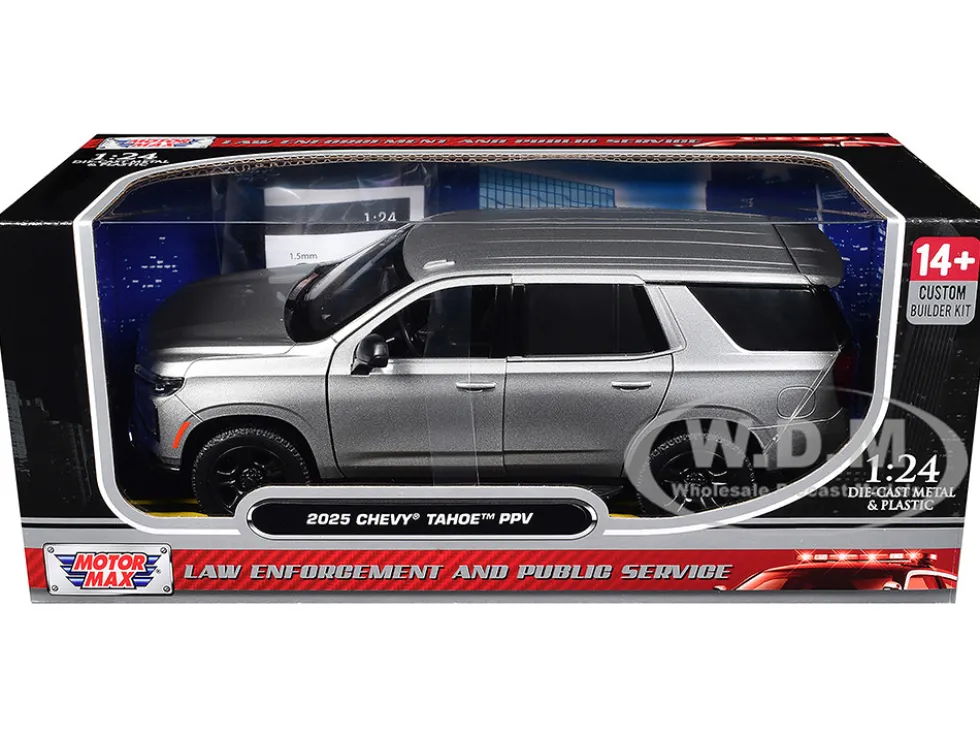 2025 Chevrolet Tahoe PPV Silver Metallic "Custom Builder's Kit - Law Enforcement and Public Service" Series 1/24 Diecast Model Car by Motormax