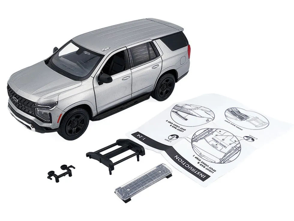 2025 Chevrolet Tahoe PPV Silver Metallic "Custom Builder's Kit - Law Enforcement and Public Service" Series 1/24 Diecast Model Car by Motormax