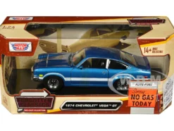 1974 Chevrolet Vega GT Blue Metallic with White Stripes Forgotten Classics Series 1/24 Diecast Model Car Motormax 79048BL