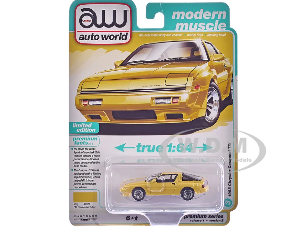 1988 Chrysler Conquest TSi San Marino Yellow "Modern Muscle" Series 1/64 Diecast Model Car by Auto World