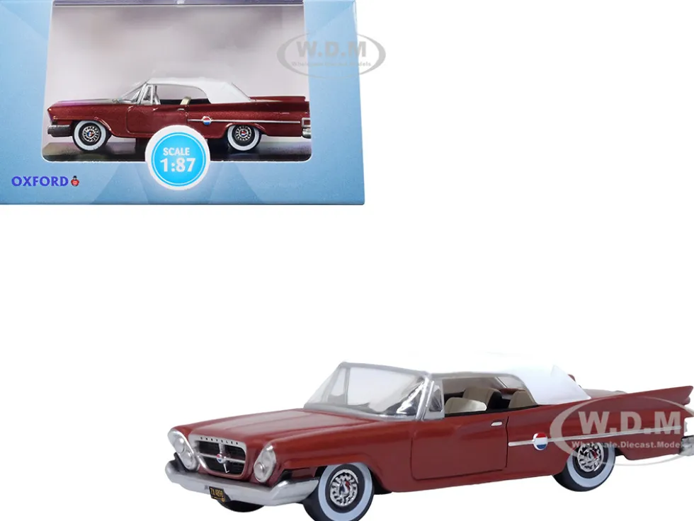 1961 Chrysler 300 Convertible Closed Top Cinnamon Brown Metallic with White Top 1/87 (HO) Scale Diecast Model Car Oxford Diecast 87CC61004