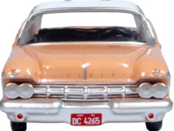 1959 Chrysler Imperial Crown 2 Door Hardtop Persian Pink White Top 1/87 HO Scale Diecast Model Car Oxford Diecast 87IC59001