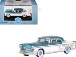 1955 Chrysler New Yorker Deluxe St. Regis Jade Green Metallic and Cream 1/87 (HO) Scale Diecast Model Car by Oxford Diecast