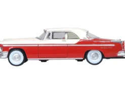 1955 Chrysler New Yorker Deluxe St. Regis Tango Red and Platinum Metallic 1/87 (HO) Scale Diecast Model Car by Oxford Diecast