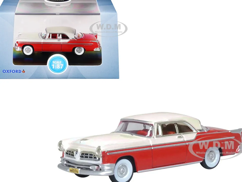 1955 Chrysler New Yorker Deluxe St. Regis Tango Red and Platinum Metallic 1/87 (HO) Scale Diecast Model Car by Oxford Diecast