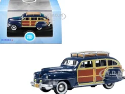 1942 Chrysler Town & Country Woody Wagon South Sea Blue with Wood Panels and Roof Rack 1/87 HO Scale Diecast Model Car Oxford Diecast 87CB42002