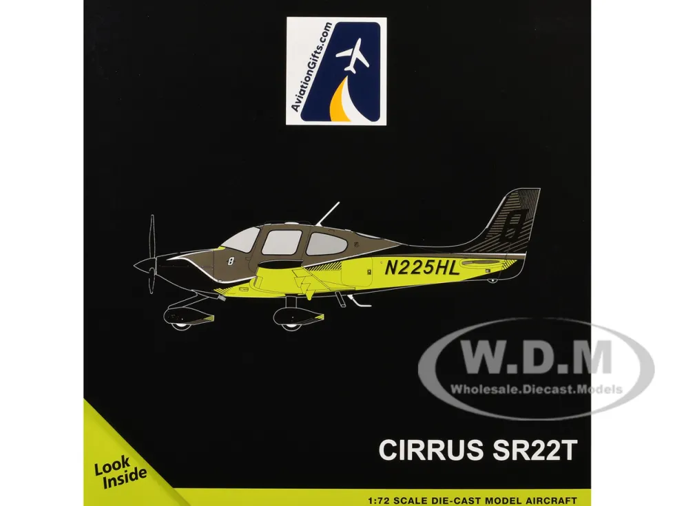 Cirrus SR22T Composite Aircraft (N225HL) Black and Neon Green "Gemini General Aviation" Series 1/72 Diecast Model Airplane by GeminiJets